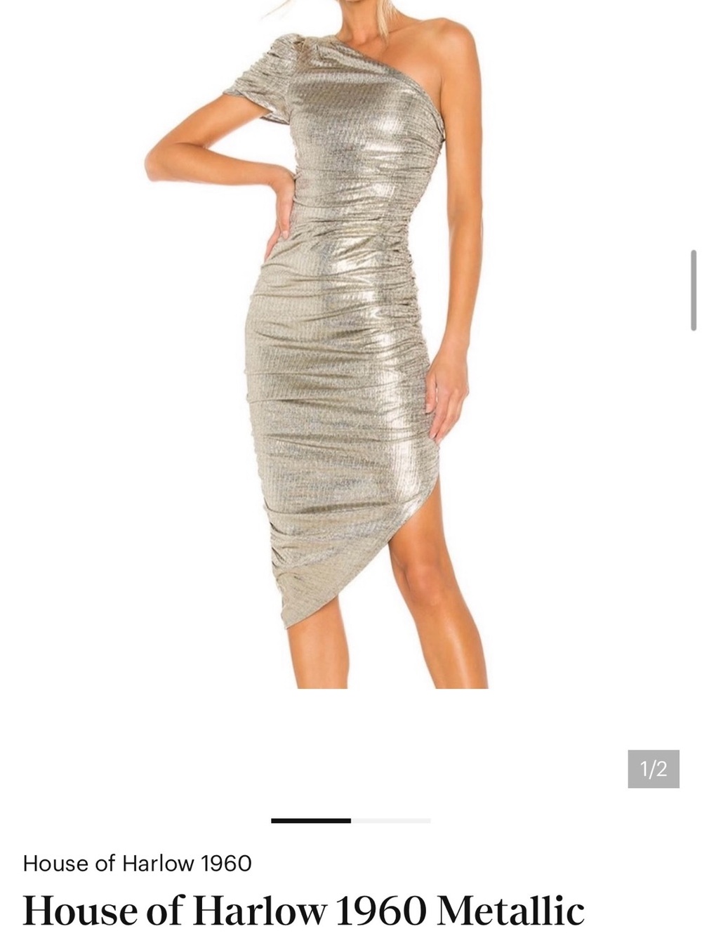 House of Harlow 1960 One-Shoulder Metallic Gold Ruched Dress